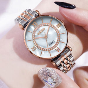 Eclat Newyork Women's Casual Watch with alloy steel strap, diamond-embedded design, and simple Roman numeral face.