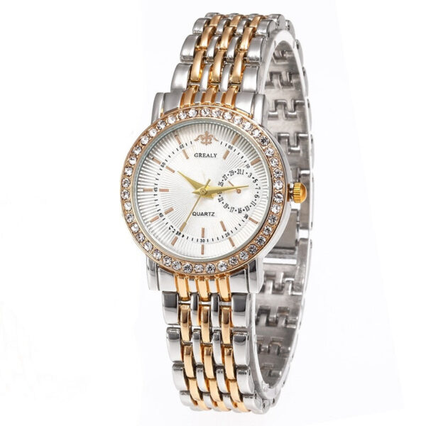 Eclat Newyork Women's Quartz Watch with a two-tone stainless steel strap and rhinestone embellishments, suitable for business and casual wear.